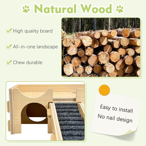 BNOSDM Wooden Hamster Hideout Syrian Hamsters Multi-Room Hideouts & Tunnel Exploring Toys Gerbils Wood House with Ladder for Dwarf Mouse Mice Rat and Other Small Animals - color: Wooden Hideout with Bridge