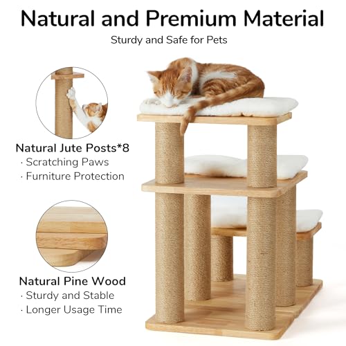 FUKUMARU Dog Stairs, Solid Wood Pet Stairs with Cat Scratching Post | Transformable Cat Step Hold Up to 200 lbs, 20" Pet Ramp for Dogs and Cats to Climb High Bed and Couch, Over 6 Combinations - color: White