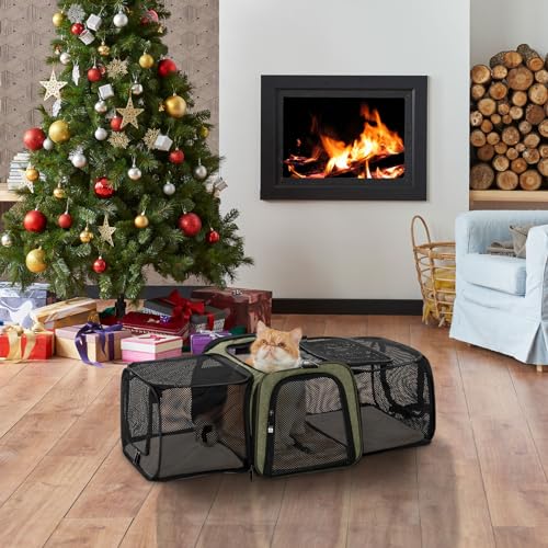 Petsfit Pet Carrier Airline Approved, Cat Carrier with Locking Zipper and Shoulder Strap, Storage Pockets, Expandable Pet Carrier Small Dog Carrier up to 15 Pounds Army Green M - color: Green, size: 17.0"L x 11.0"W x 11.0"H