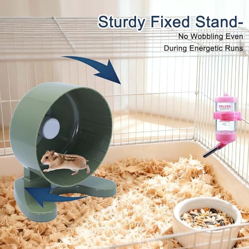 6.5" Hamster Exercise Wheel with Drinking Bottle, Hamster Exercise Wheel for Gerbils, Syrian & Dwarf Hamsters, Chinchillas, Hamster Running Wheel Noiseless Spinning Design for Other Small Pets, Green - color: Green, size: 6.5" with Drink Bottle