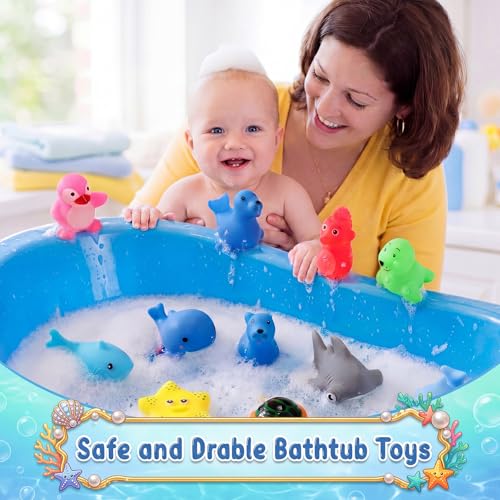 Poen 100 Pcs Sea Animals Bathtub Toys Bulk Cute Rubber Bath Toys Floating Ocean Squeaky Animals for Birthday Party Supplies Summer Pool Favors Baby Shower Classroom Rewards Carnival Prize, 10 Styles - style: Vivld Style