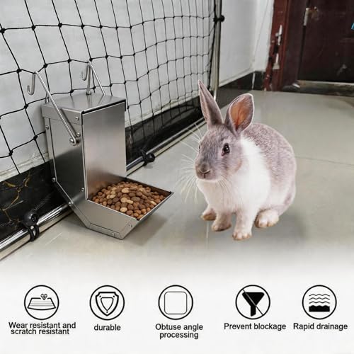 Small Animal Gravity Feeder 4 Pcs - Stainless Steel Pet Feeding Rabbits Feeder, Anti-Corrosion Durable with Sliding Lid for Indoor Outdoor Cage Use - size: 4 pcs
