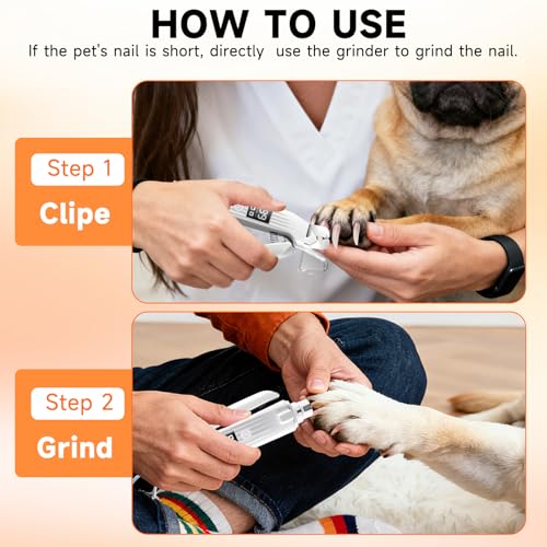2 in 1 Dog Nail Clippers an Nail Grinder Pet Trimmers for Dogs Cats Claw Nail Care Tool USB Rechargeable Dogs Nail Trimmer with LED Lights and Storage Bag Low Noise Pet Electric Grinder
