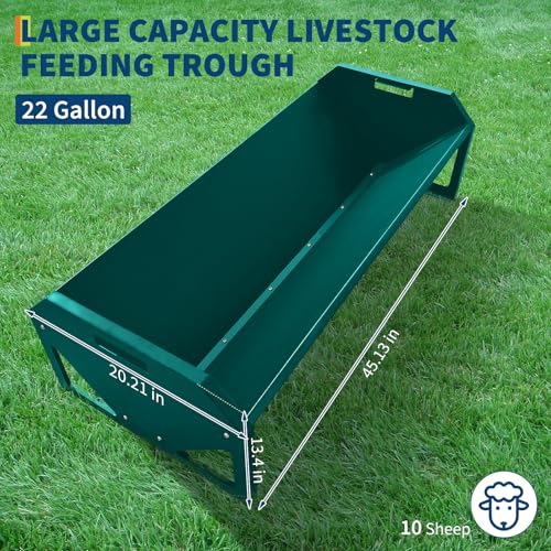 22 Gallon Capacity Livestock Feeder, 45" Hay Feeder for 10 Sheep Once, Heavy Duty Steel Livestock Feeding Trough for Horse, Goat, Sheep, Cattle, Cow, Alpaca, Dark Green | Heavy Duty Steel Livestock Feeding Trough for Horse, Goat, Sheep, Cattle, Cow, Alpac