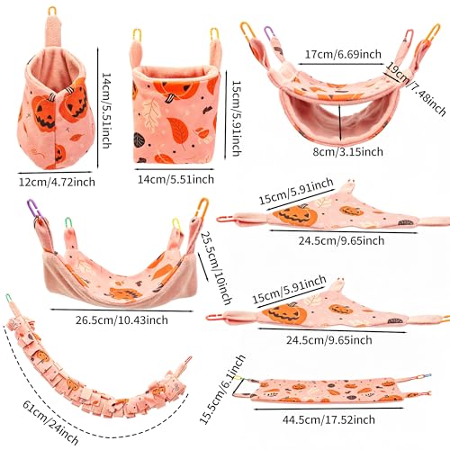 8 Pcs Sugar Glider Cage Set, Small Animal Fleece Hammock Set, Hanging Bed, Climbing Bridge and Toys for Sugar Gliders, Fancy Rats, Squirrels,Ferrets,Orange7126-3 - color: Orange