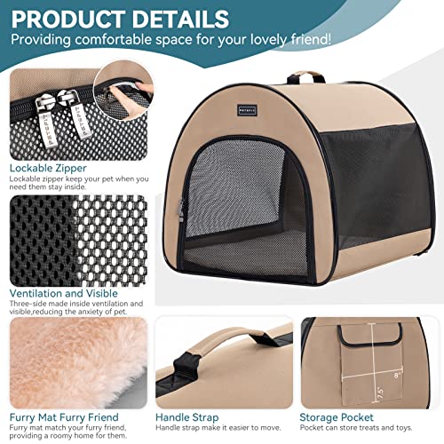 PETSFIT Portable Dog Crate, Travel Dog Crate - 19 Inch Lightweight, Roomy, Easy to Set Up, Sturdy Collapsible Dog Kennel with Thick Mat, Khaki - color: Khaki, size: 16.5"L x 16.0"W x 19.0"H