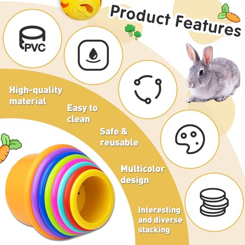 8 Pcs Colorful Stacking Cups and a Ball for Rabbits, Colorful Bunny Cups for Rabbits and Small Animals, Nesting Rabbit Cups of Different Sizes, Bunny Stacking Cups for Hiding Food and Playing - color: Rainbow&Ball