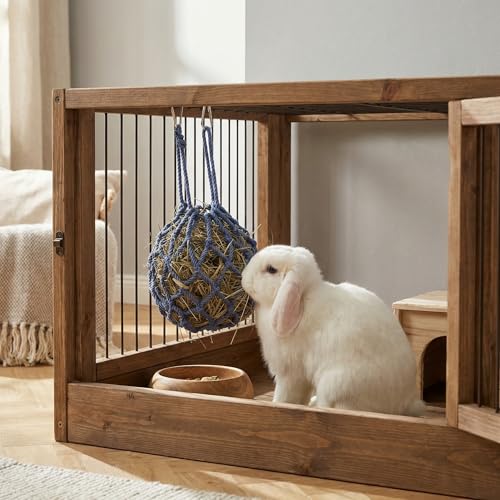 Dark Blue Spherical Rabbit Hay Bag,Durable Polyester Hanging Net Hay Feeder - color: Dark Blue