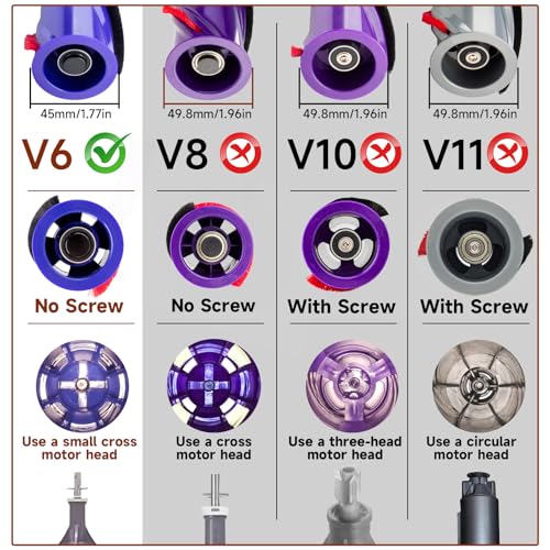 For Dyson V6 Replacement Parts: Brush Roller For Dyson V6 Roller Brush Replacement Animal Absolute Cordless Vacuum Attachments, Part No. 966821-01, 966084-01 (4-Prong, tip is 45mm)