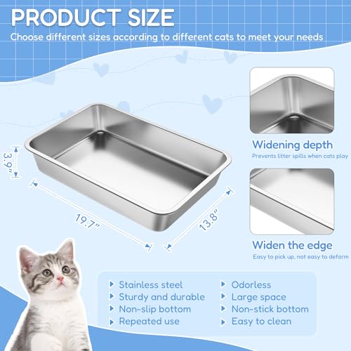 Stainless Steel Cat Litter Box,Extra Large Metal Litter Box,20Lx14x4 in | Extra Large Metal Litter Tray for Big Cats Kitty Rabbits,No Smell,Non Stick,Easy to Clean - color: 4"H, size: 20"L x 14"W