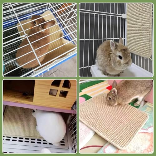 FHTONGE 2 Pcs Large Sisal Rabbit Scratching Mats for Cage Bedding | Non-Slip Base Scratcher, for Claws Sharpening Teeth Grinding Sleeping Cooling Chewing Biting, Bunny Scratch Pads Grass Mats - size: 23.6 x 15.8 in (Pack of 2)
