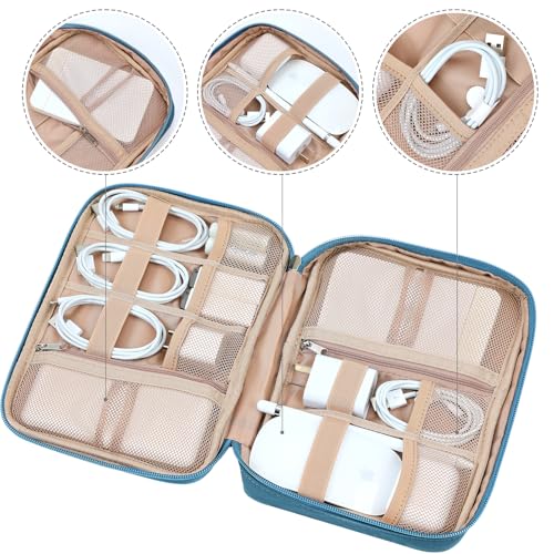 NISHEL Travel Cord Organizer, Electronic Cable Accessories Storage Bag | Bag for chargers, cables, phones, hard drives, USB devices and SD cards, ideal for travel and daily use, Lake-Blue - color: Lake-Blue