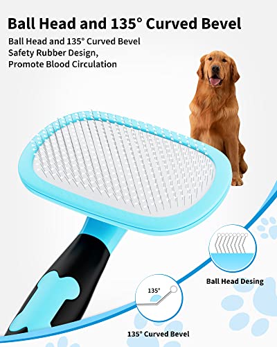 Glendan Dog & Cat Brush- Slicker Pet Brush- Shedding Grooming Tools (Blue) | 180° Pivoting Head Reaches Paws/Belly, Detangles Mats Loose Fur, Massaging Tips Soothe Skin, Non-Slip Grip, Easy to Carry - color: Blue, size: Large