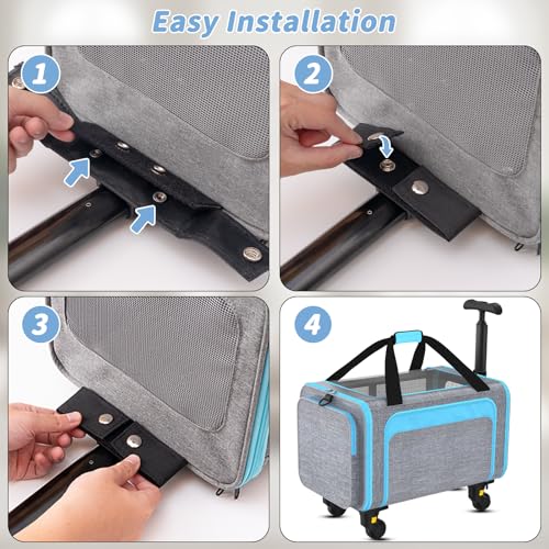 Airline Pet Carrier with Wheels, 18x11x11 for Cats & Toy Dogs | Soft-sided nylon under-seat bag, removable wheels, expandable mesh, cats & toy-breed dogs, measure pet before buying - color: Blue