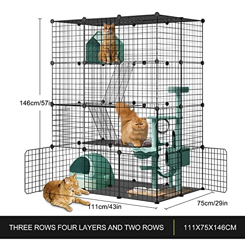 Large Cat Cage,DIY Cat Cage Enclosures Indoor Pet Home Small Animal House Detachable Playpen Metal Wire Kennels for 1-3 Cat - size: Black - 43"L x 29"W x 57"H