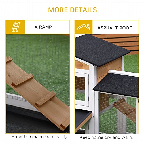 PawHut 62" Rabbit Hutch, Wooden Bunny Hutch, Guinea Pig Cage, Small Animal Enclosure with Run Area, Removable Tray, Asphalt Roof, Lockable Doors and Ramp, Nature Wood | Wooden Bunny Hutch, Guinea Pig Cage, Small Animal Enclosure, Removable Tray, Asphalt R