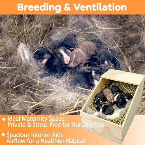 Wooden Rabbit Nesting Box, 16x11x11 inches Solid Wood Small Animal Hideout | Easy Assemble Breeding Maternity Shelter Burrow Den for Rabbits, Guinea Pigs, Chinchillas, Cats&Chickens or Other Small Pets