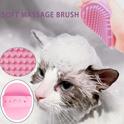Cat Grooming Brush Kit 6 Tools - Deshedding & Dematting for Long/Short Hair, Self-Cleaning Slicker Brush with 6-in-1 Flea Comb for Cats & Kittens (Pink) - color: Pink