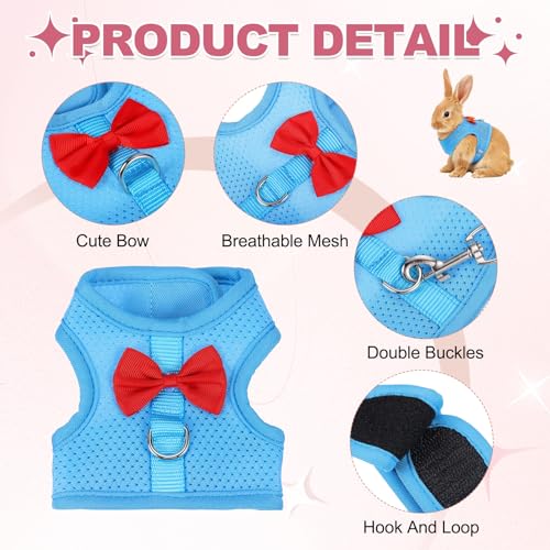 Rabbit Harness and Leash, Small Pet Cute Vest Harness Leash Soft Adjustable Buckle Breathable Mesh (S, Sky Blue) for Bunny Kitten Small Pig Puppies Camping Hiking Training - color: Sky Blue, size: S