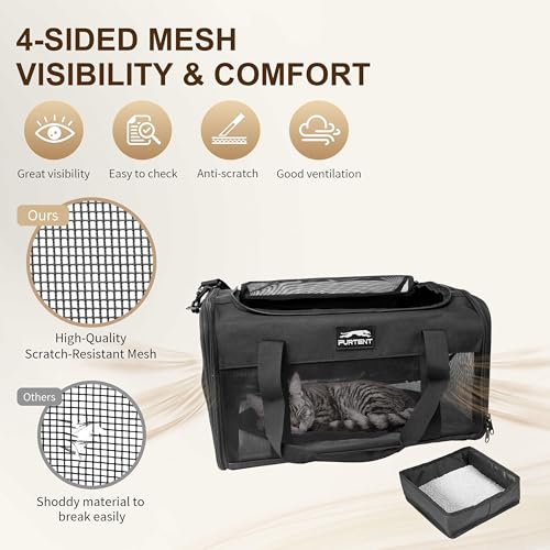 Pet Carrier Airline Approved, Soft Sided Cat Carrier for Small Pets up to 13 lbs, TSA Approved Dog Travel Bag, Portable Soft Sided Pet Carrier for Kittens and Puppies (Black, Travel Litter Box) - color: Black