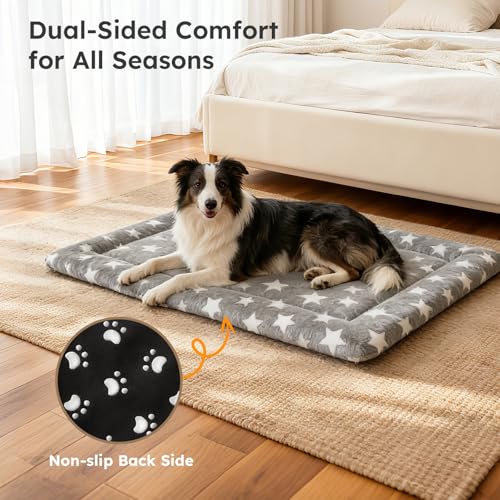 Dog Bed Mat, Dual-Sided Dog Crate Bed Mat - Ultra Soft & Machine Washable Kennel Pad for Medium Dogs, All-Season Comfort Pet Bed for Crates, Travel, and Home, Star Gray, 30 x 18 Inch - color: Star Gray, size: Medium 30 x 18 x 1.5 in