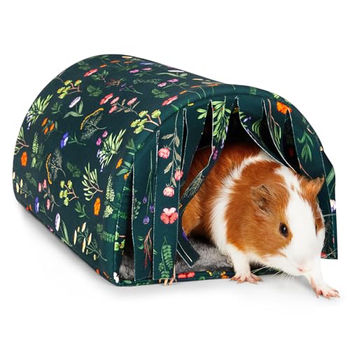 Unicorn Catcher Washable Guinea Pig Tunnel with Curtains for Small Animals | Cozy Small Pet Hideout Featuring Curtains For Privacy Ideal For Hamsters, Chinchillas And Bunnies To Rest And Play - color: Green Flowers