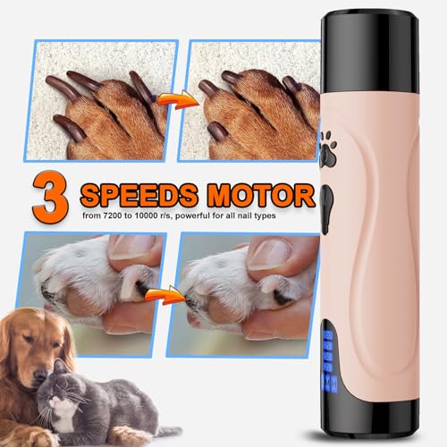Dog Nail Grinder, Dog Nail Trimmers and Clippers Kit, Super Quiet, Rechargeable, for Small Large Dogs Cats Toenail Claw Grooming,3 Speeds - color: Creamy Pink