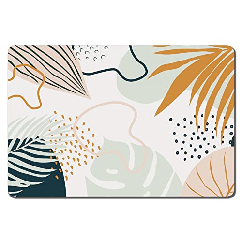Rnivvi Dog Food Mat, 12" x 19" Boho Absorbent Dog Cat Bowl Mat for Food and Water, Cute Anti-Slip Rubber Pet Feeding Rug Protect Floors, Puppy Placemat for Feeding & Watering Supplies, Tropical Leaves - color: Boho Tropical Leaves, size: 12"x19" (Regular)