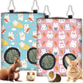 2Pcs 2 Styles Hanging Rabbit Hay Feeder Bag 11.6 x 9.1 Inch Bunny Hay Feeder Pink Blue Cute Cartoon Design Cloth Washable Feeding Holders with 2 Holes for Guinea Pig Chinchillas Hamsters - color: Rabbit