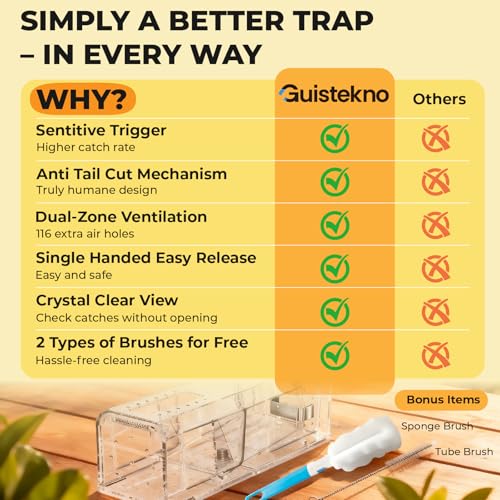 4 Pack Humane Mouse Trap for Indoor No Kill Live Mice Traps for House Mice | 7.13x2.3x2.7 In Catch and Release Mouse Traps for Small Mice, Kids & Pets Friendly, Reusable Mousetrap with Cleaning Brushes - size: 4 Pack