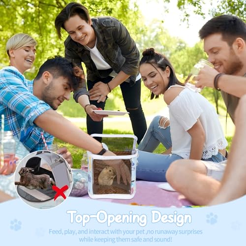 Guinea Pig Carrier Bag with Water Bottle，Travel Portable Small Animal Carrier Sling Pouch, Clear Window Carrier Backpack for Hamster Bunny Gerbil Hedgehog Sugar Glider Lizard Bird.(Blue) - color: Blue