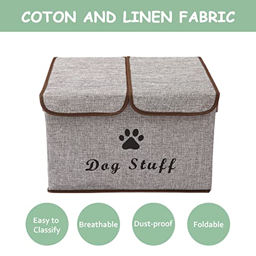 Large Storage Boxes - Linen Fabric Foldable Cubes Bin Containers With Lid and Handles for Dog Apparel, Accessories, Coats, Toys, and Clothing (Grey) - color: Gray