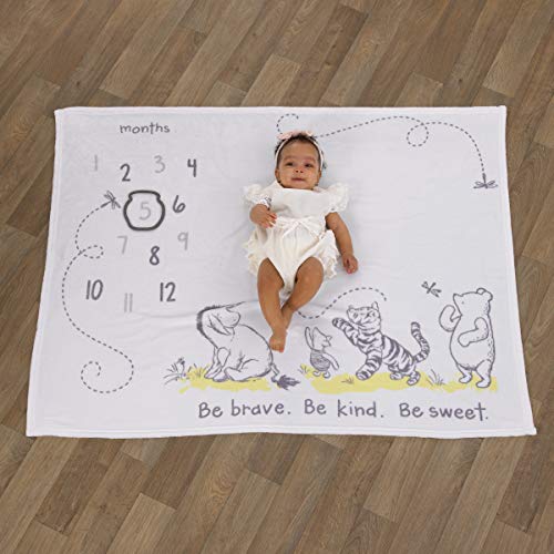 Disney Classic Winnie The Pooh, White, Grey & Lime Super Soft Milestone Baby Blanket, White, Grey, Lime, Charcoal - color: Disney Classic Winnie