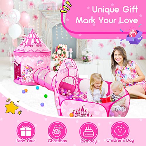 3pc Kids Play Tent for Girls with Ball Pit, Crawl Tunnel, Princess Tents for Toddlers, Baby Space World Playhouse Toys (3PC Princess Dream Tent) - style: 3PC Princess Dream Tent