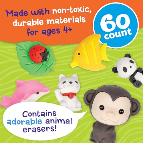 Peaceable Kingdom 60 Animal Erasers for Kids Party Favor Pack | 60 ready-to-give favors for the whole class.
