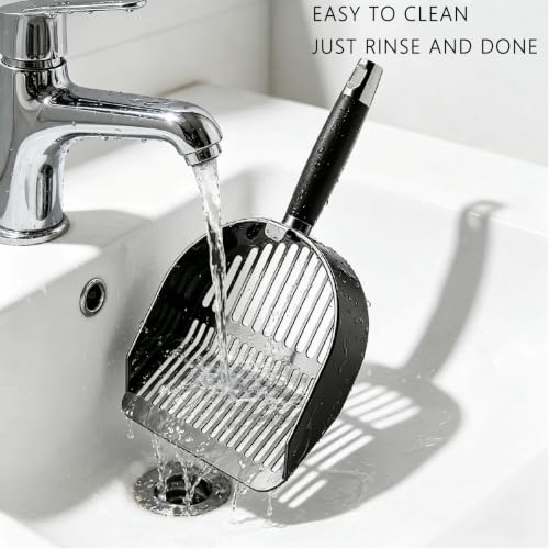 DHXYZZB Cat Litter Scoop 304 Stainless Steel Litter Shovel, Heavy Duty Litter Sifter, Litter Scooper with Wooden Handle Large Scoop for Fast Sifting Easy Rinse Clean