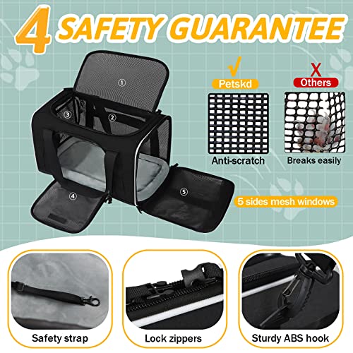 Small Pet Carrier 18" L x 13" W x 9.5" H Airline Approved, Black | for Southwest Airlines, Lockable Safety Zippers and Anti-Scratch Mesh, Pets Under 10 lbs - color: Black, size: 18.0"L x 13.0"W x 9.5"H