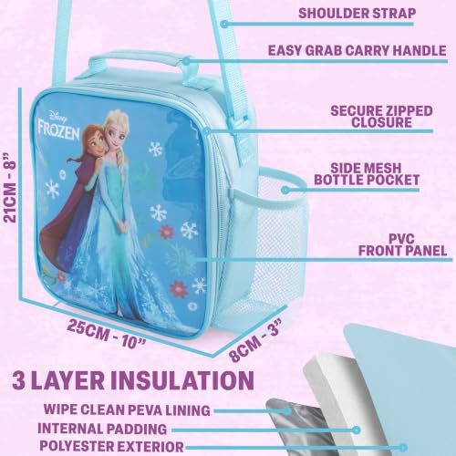 Get Trend Disney Frozen Girls Lunch Box 3Pc Set | Kids Insulated Lunch Bag with BPA-Free Water Bottle and Snack Box, Back to School Anna & Elsa Gifts for Girls - color: Blue Frozen