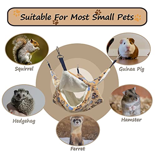 Guinea Pig Ferret Hammock for Cage - Machine Washable Double-Decker Hanging Bed - Fits Sugar Glider,Fancy Rat,Hamster,Gerbil - 13.3" x 13.3" Coffee-Footprints - size: 13.3''X13.3''