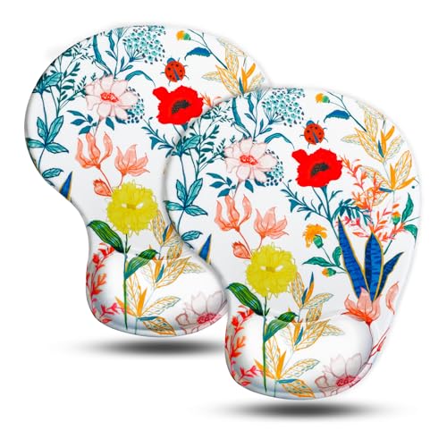 JIKIOU Ergonomic Mouse Pad with Gel Wrist Rest 2Pack, Portable Small Flower | Upgraded-Prevent Gel Leakage, Ergonomic Design for Pain Relief, Cooling Gel filled, Smooth Lycra Surface, Non-Slip PU Base - color: 08White-Flowers