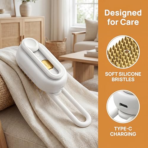 360° Rotating Cat Brush for Hair Removal and Grooming - Non-Slip ABSPet Hair Brush with Ergonomic Handle, Gentle Brushes for Cats, Dog & Small Animals (Khaki)