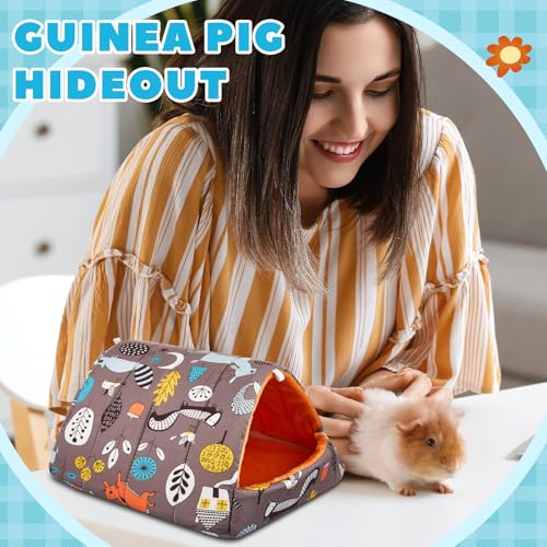 Cinnvoice 4 Pcs Guinea Pig Hideout, Guinea Pig Bed Tunnel, Rabbit Washable Small House Cage Accessories for Bunny Hedgehog Mouse Chinchillas Hamsters Ferrets Bearded Dragons Rats(Forest,7.9 in) - size: 7.9 in, style: Forest