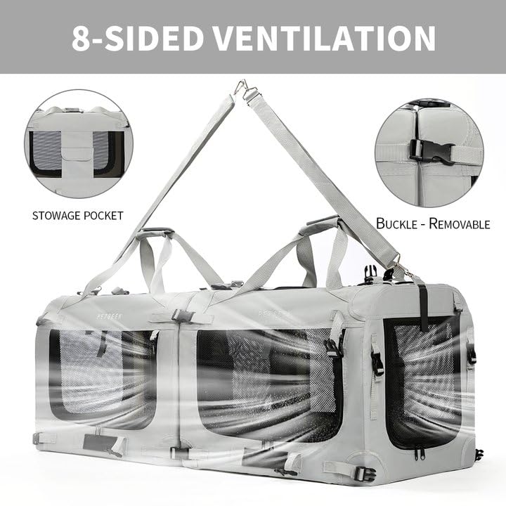 Extra Large Cat Carrier Soft Sided, Portable Small Dog Carrier for 2 Cats, 24"x16.5"x16" Car Travel Folding Comfortable Design with Litter Box and Bowls, Grey-2+ Litter Box+ Bowl*2 - color: Grey-2