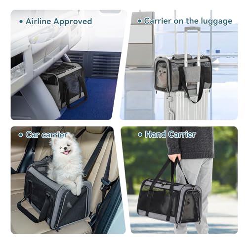 Petsfit Cat Carrier Dog Carriers Airline Approved, 18 x 11 x 11 Soft-Sided Pet Carrier, 3 Carrying Ways, Lightweight, Breathable, Escape Proof, with Adjustable Shoulder Strap and Soft Cushion - color: Z-Gray, size: 18.0"L x 11.0"W x 11.0"H