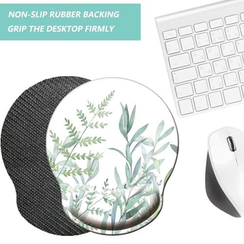 Mouse Pad with Wrist Support, Ergonomic Mouse Pad with Memory Foam Wrist Rest Cushion, Non-Slip Rubber Base Gaming Mice Pad for Home Office Computer Laptop, Green Leaves - color: M33-Green leaves