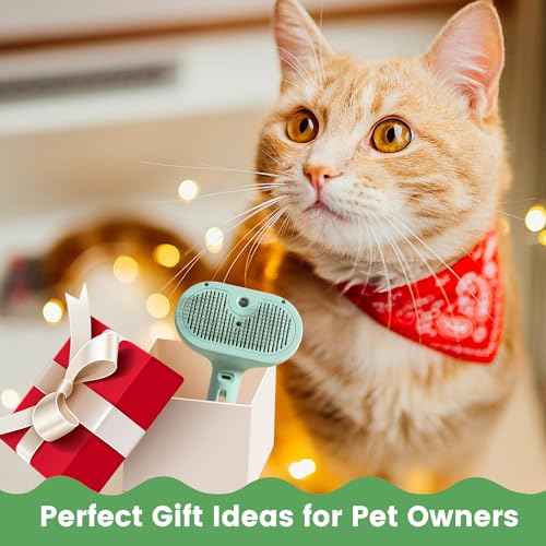 3 in 1 Cat Steam Brush, Pet Spray Hair Removal Comb for Shedding & Grooming, Water Brush for Cats Dogs Small Animals Long Short Haired with One-Click Release Button(Green) - color: Green