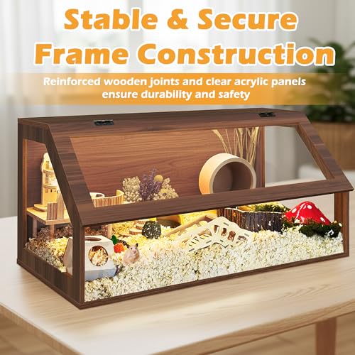 PROLEE Hamster Cage Large Chewproof, 40" x 20" x 20" Sloped Mice and Rat Habitat with Clear View, Solid Built with Lockable Design and Openable Top, Walnut - color: Walnut