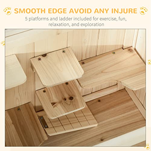 PawHut 3-Tier Wooden Hamster Cage Mice and Rat Cage Small Animals Hutch with Openable Top, Front Door, Storage Shelf, Natural Wood | Small Animals Hutch, Openable Top, Storage Shelf - color: Natural Wood