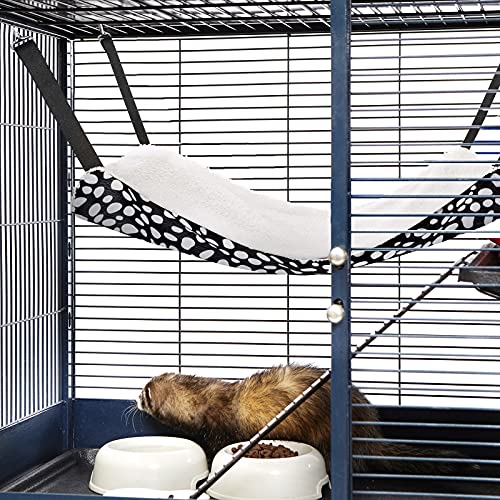 Jetec 2 Pack Cat Hammock for Cage, Catio Accessories Reversible Soft Cats Bed with Adjustable Straps and Hooks Double-Sided Linen and Fleece Hanging Hammock for Cats, Kitten(Leopard and Dot,M) - size: M