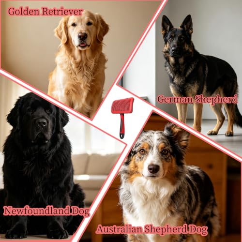 Self-Cleaning Slicker Dog Brush for Large Long-Haired Breeds (Red, Black) | One-Click Hair Removal , Ergonomic Grip , Pet Grooming Tool - color: Black and Red, size: Large